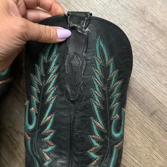 Lucchese Black and Turquoise Snip Toe Western Cowboy Boots Size 7 - Picture 7 of 16